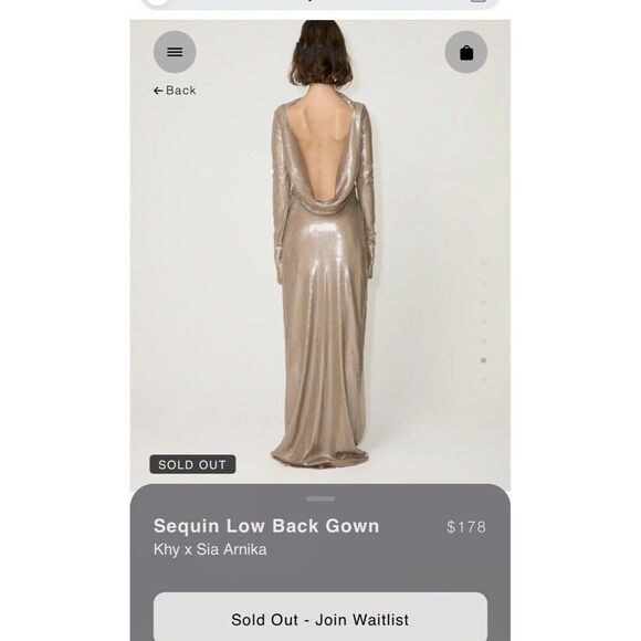 KHY Sequin Maxi Dress Champagne XS Kylie Jenner Long Sleeve Low Back Lined - Picture 9 of 16